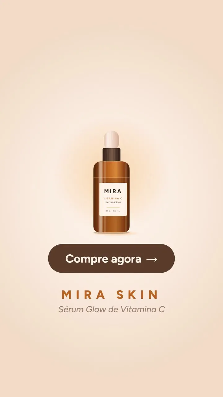 Versão estática do anúncio da Mira Skin: frasco de sérum e botão Compre agora