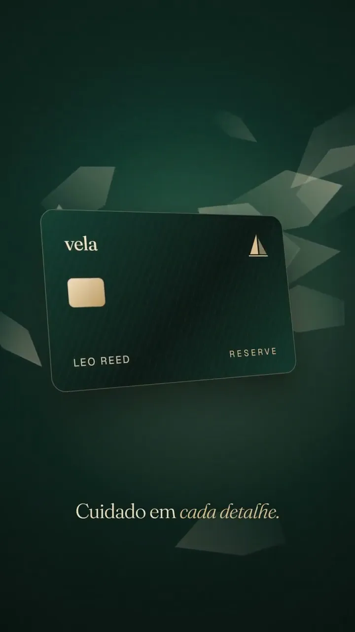 Versão estática do anúncio da Vela Reserve: cartão de metal verde